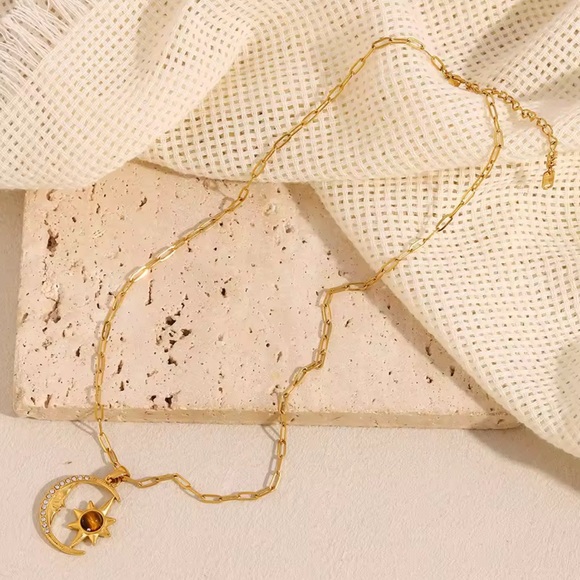 Gold Sun and Moon Pendant Necklace - Picture 4 of 5